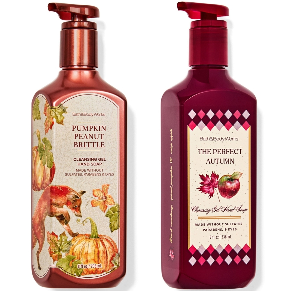 Bath & Body Works Pumpkin Peanut Brittle & Perfect Autumn Gel Hand Soap Set NEW